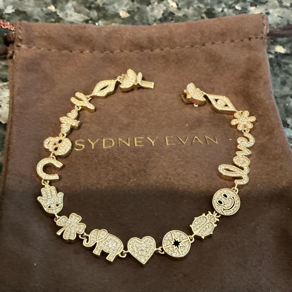 BRAND NEW BEAUTIFUL SYDNEY EVAN SMALL DIAMOND GOLD ICON ANNIVERSARY BRACELET - Picture 8 of 16